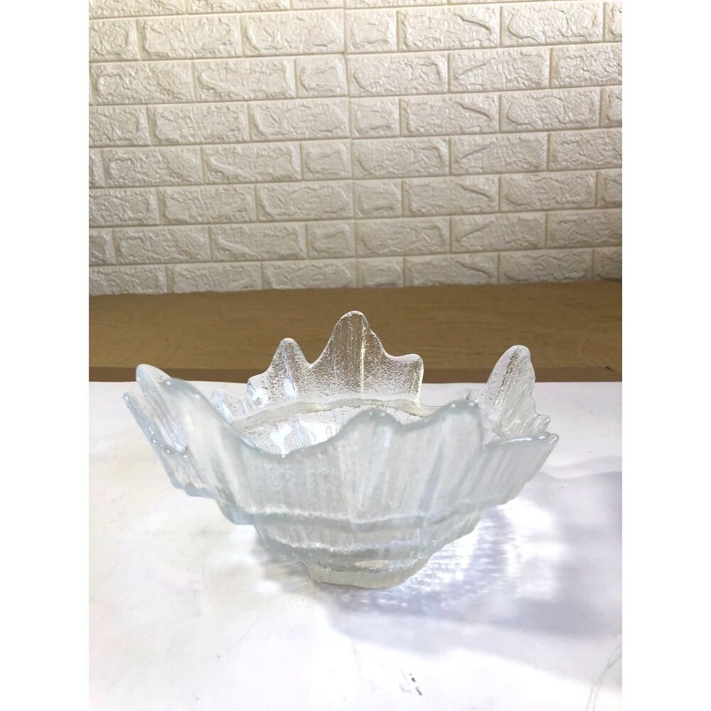 Vintage Orrefors Sweden Eden Glass Bowl 8" Lars Hellsten Leaf Textured Art MCM
